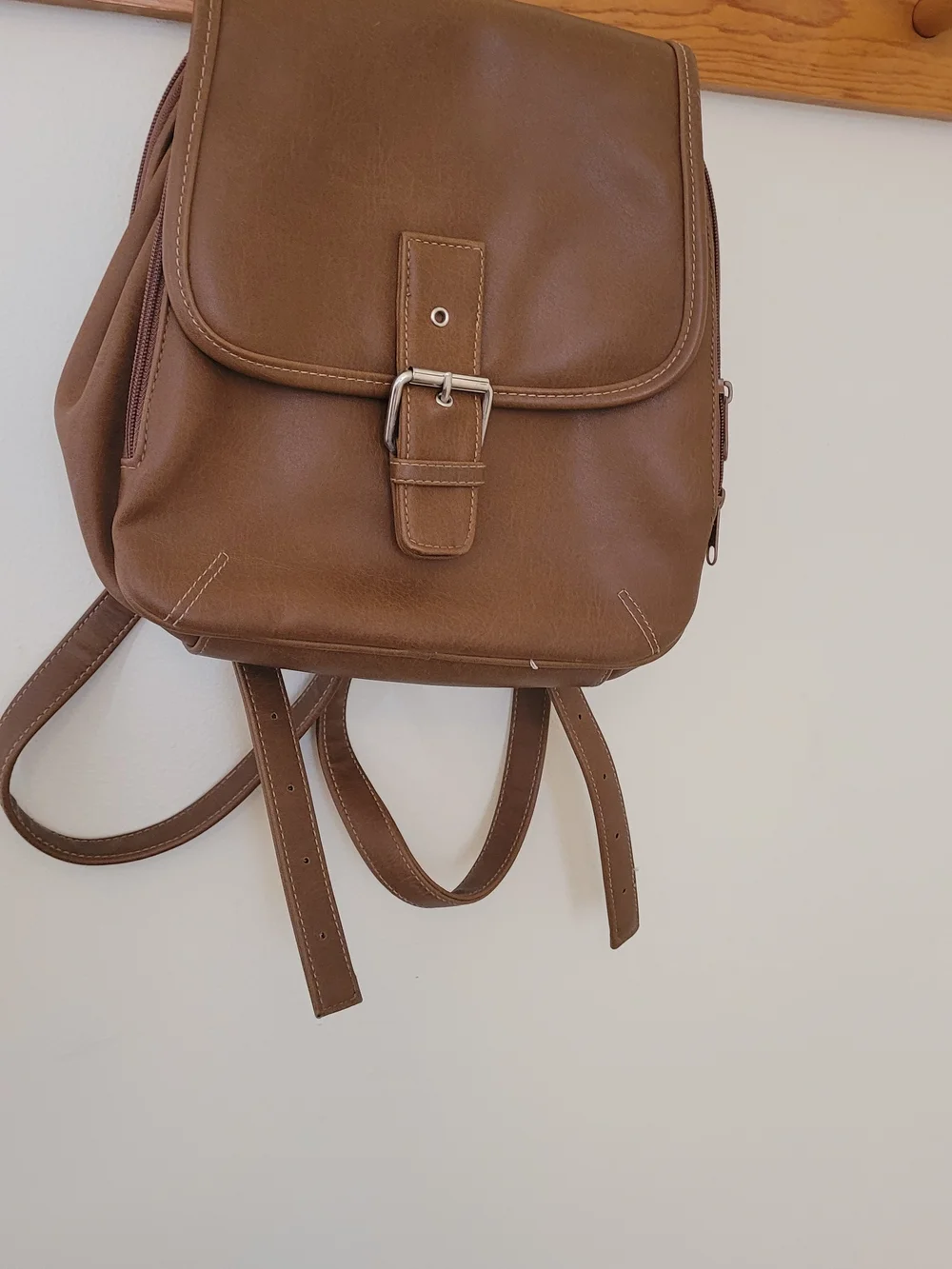 Source Unknown Brown Faux Leather Backpack with Buckle Flap